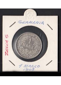 GERMANIA IMPERO 1 Mark 1908 Argento Zecca G Q/Fdc